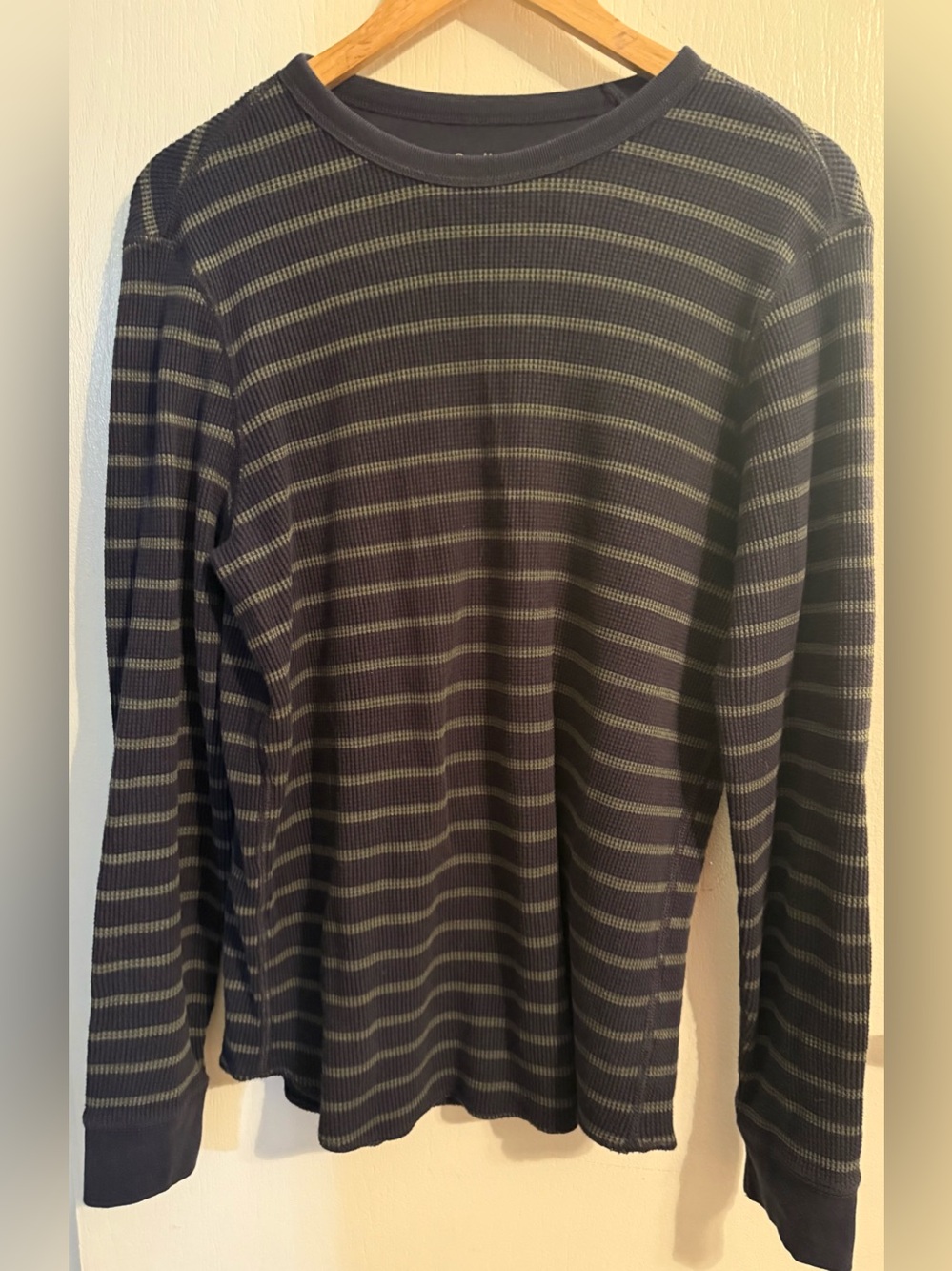 Men's Navy and Olive Striped Long Sleeve Thermal Shirt